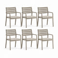 6er Set Gartenstühle Taupe aus PP Kunststoff mit beigen Polyester-Sitzkissen 57 x 60 x 83 cm