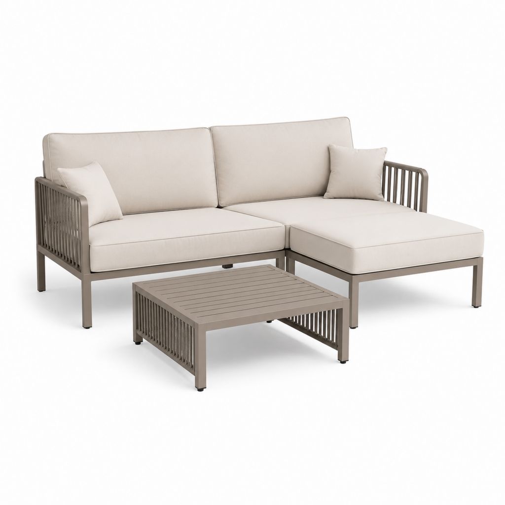 Gartenlounge Ecksofa Taupe Aluminium L-Form mit Couchtisch 220 x 150 cm