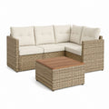 Gartenlounge Set Ecksofa mit Couchtisch Natur Beige PE-Rattan Stahl 200 x 140 x 65 cm