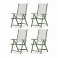 4er Set Garten Klappstühle Grün aus massivem Akazienholz mit Textilene 58 x 64 x 108 cm