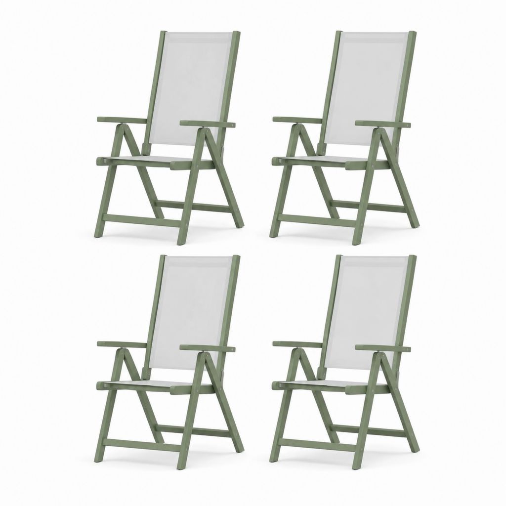 4er Set Garten Klappstühle Grün aus massivem Akazienholz mit Textilene 58 x 64 x 108 cm