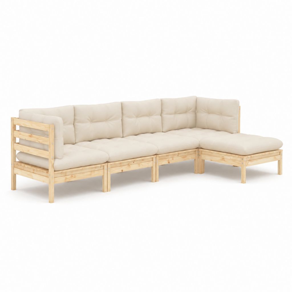 Garten Ecksofa Set Naturholz Beige mit Polyesterpolstern 260 x 180 x 80 cm