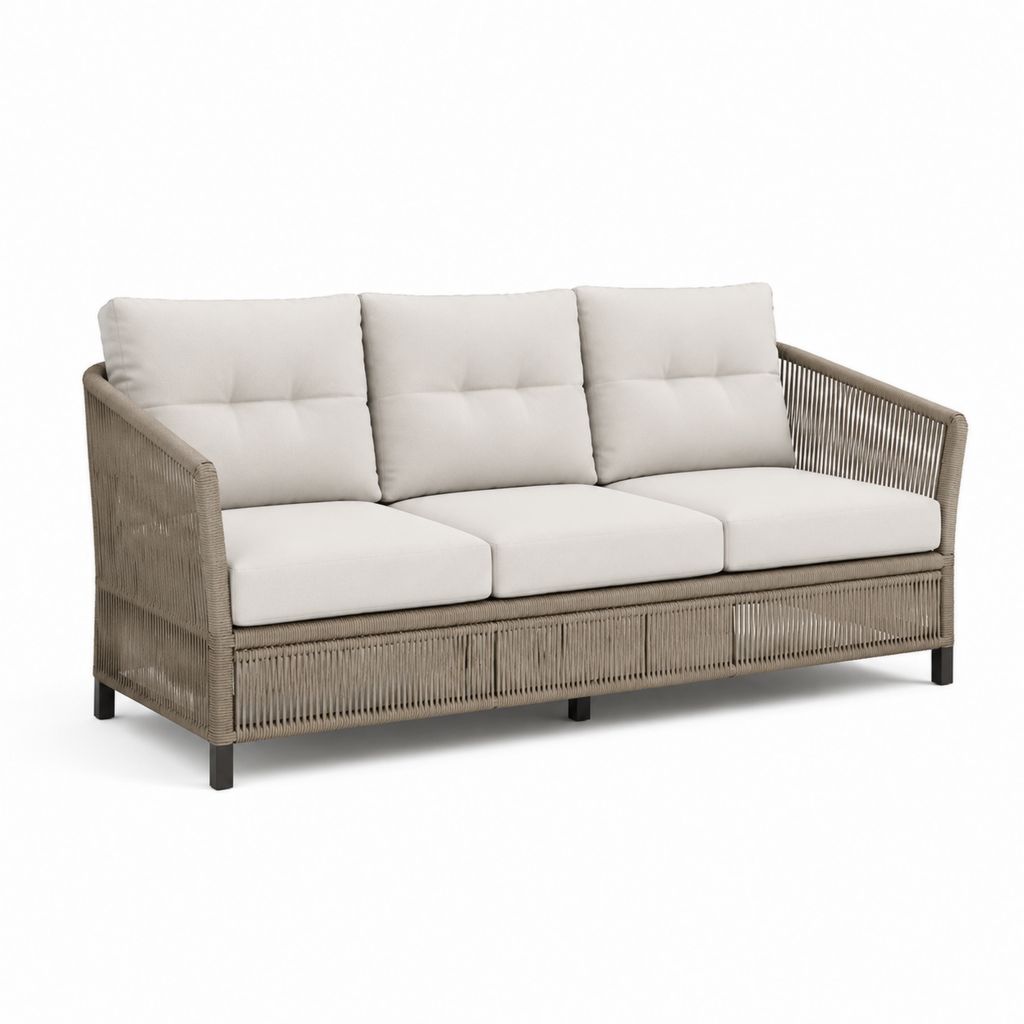 3-Sitzer Gartensofa Beige mit PE-Seilgeflecht Stahlgestell und Polyesterpolstern 205 x 78 x 75 cm