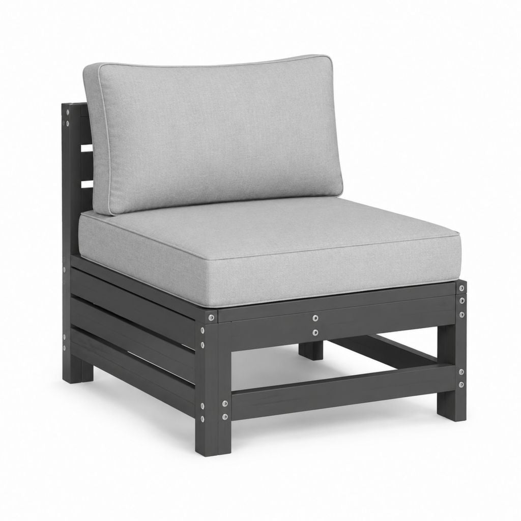 Gartensofa Mittelmodul Schwarz Massives Kiefernholz mit Polyesterkissen 70 x 70 x 67 cm