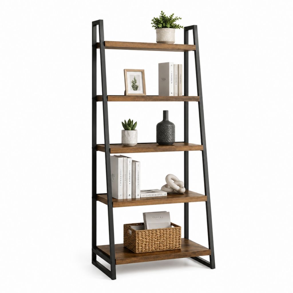 Standregal mit 5 Ablagen Braun Schwarz aus MDF und Stahl 60 x 35 x 170 cm