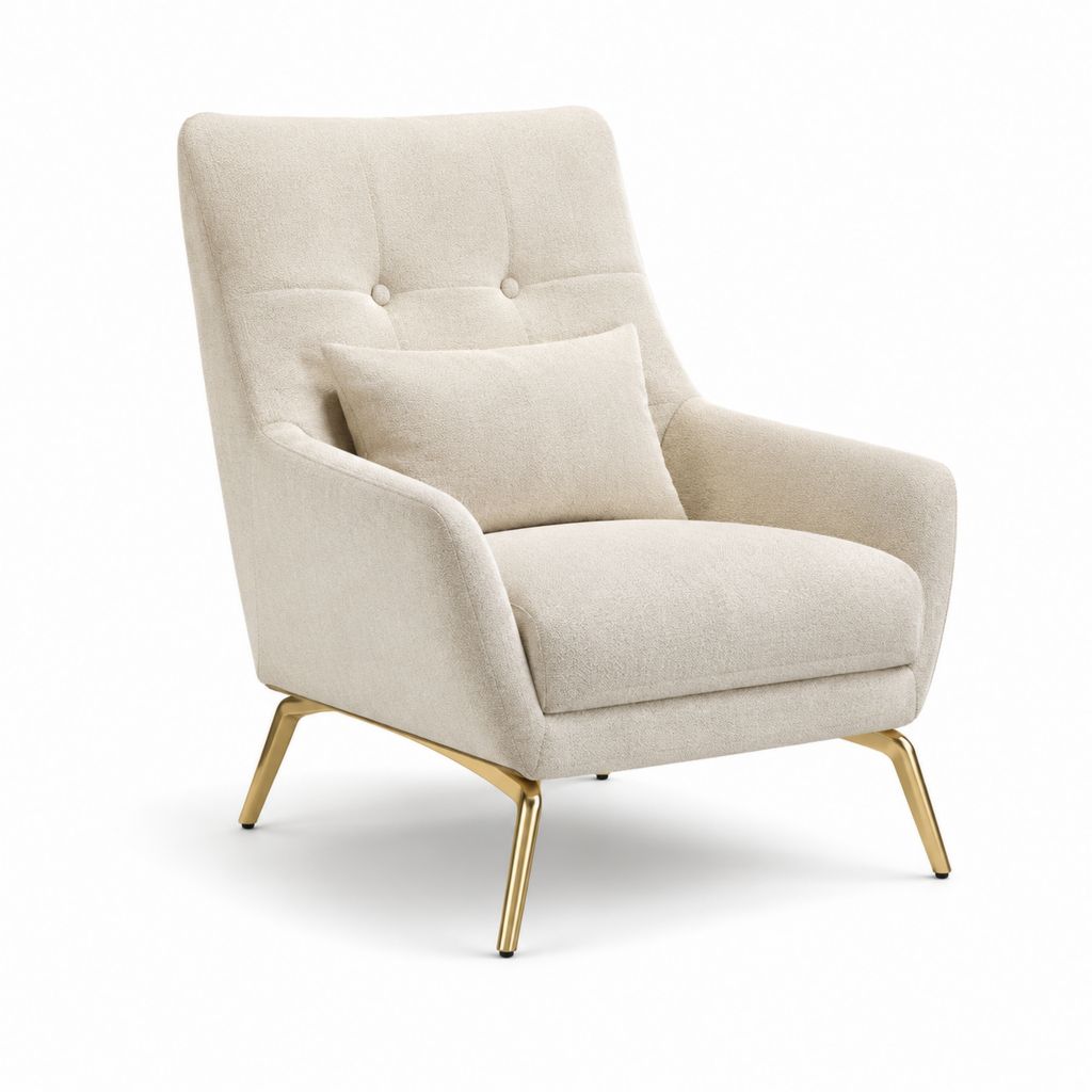 Ohrensessel Beige mit Polyesterbezug und Stahlbeinen 76 x 82 x 101 cm