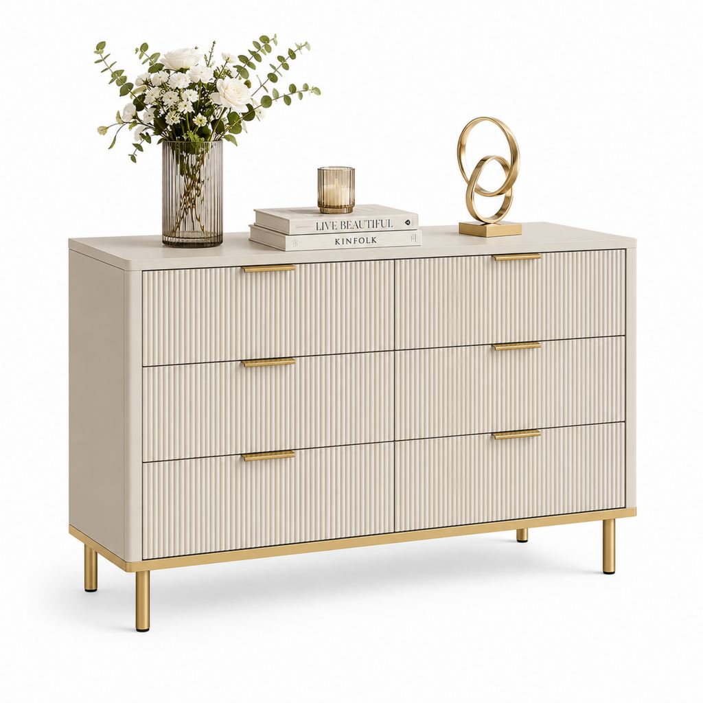 Schubladenkommode Cremeweiß MDF mit 6 Schubladen und Metallfüßen 120 x 40 x 80 cm