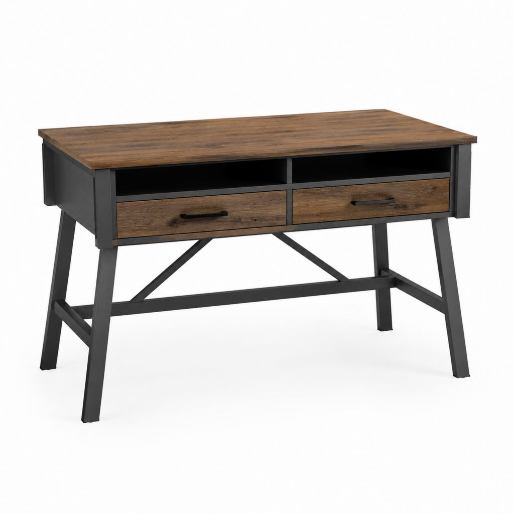 Schreibtisch mit 2 Schubladen Braun Schwarz Holzwerkstoff Stahl rechteckig 120 x 60 x 76 cm