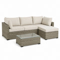 Gartensofa Lounge-Set 3-teilig Taupe PE-Rattangeflecht L-Form mit Glastisch 210 x 140 cm