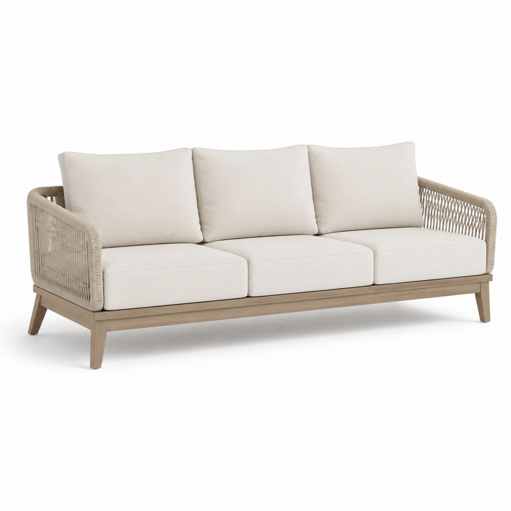 3-Sitzer Gartensofa Beige aus Akazienholz mit Polypropylen-Seilgeflecht 210 x 85 x 75 cm
