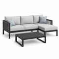 Gartenlounge Set L-Form Schwarz Hellgrau Aluminium Polyester 200 x 140 x 70 cm mit Couchtisch
