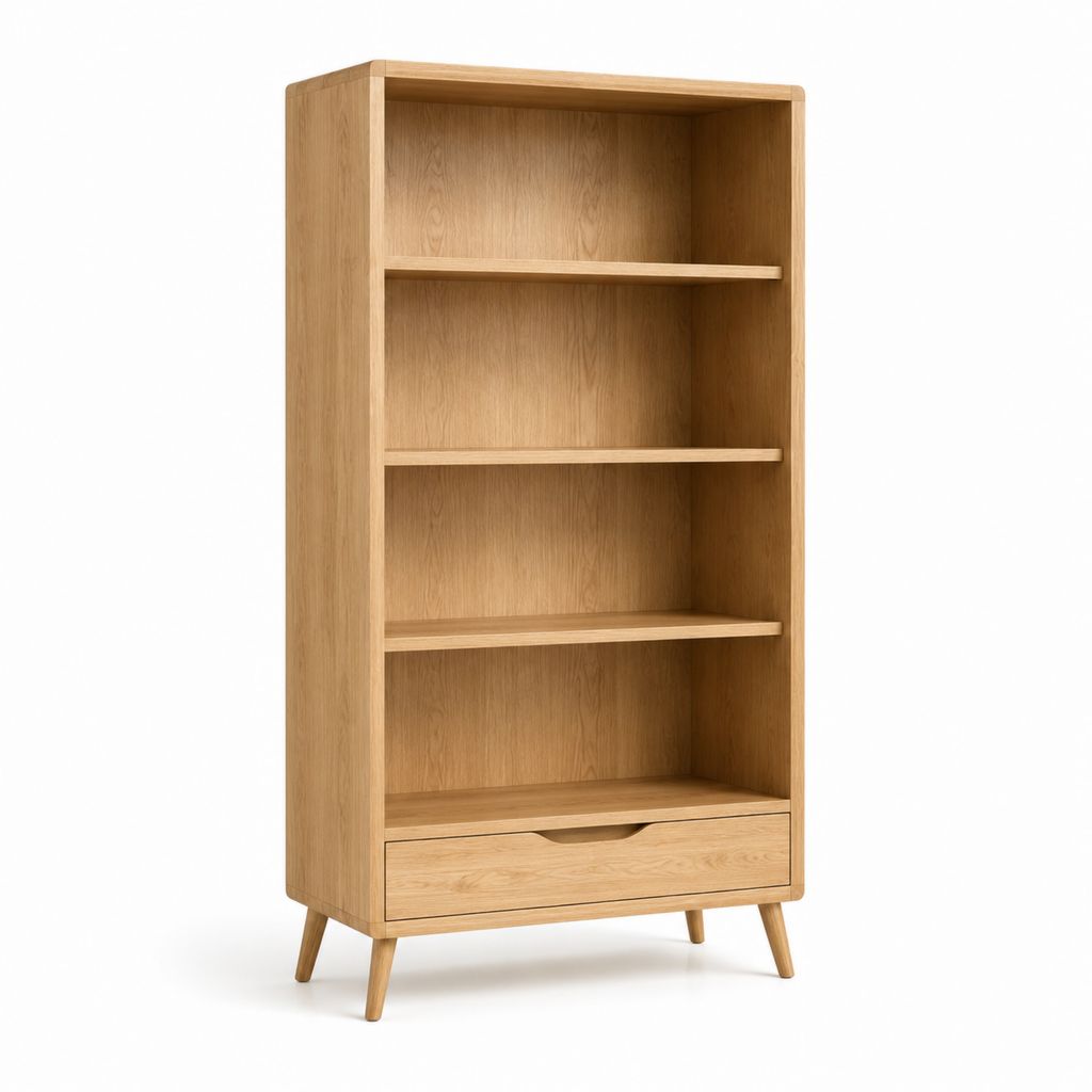 Bücherregal mit Schublade Eiche Massivholz rechteckig 190 x 80 x 40 cm