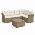 Gartensofa Ecklounge Set Beige Polyrattan mit Couchtisch 220 x 180 x 82 cm