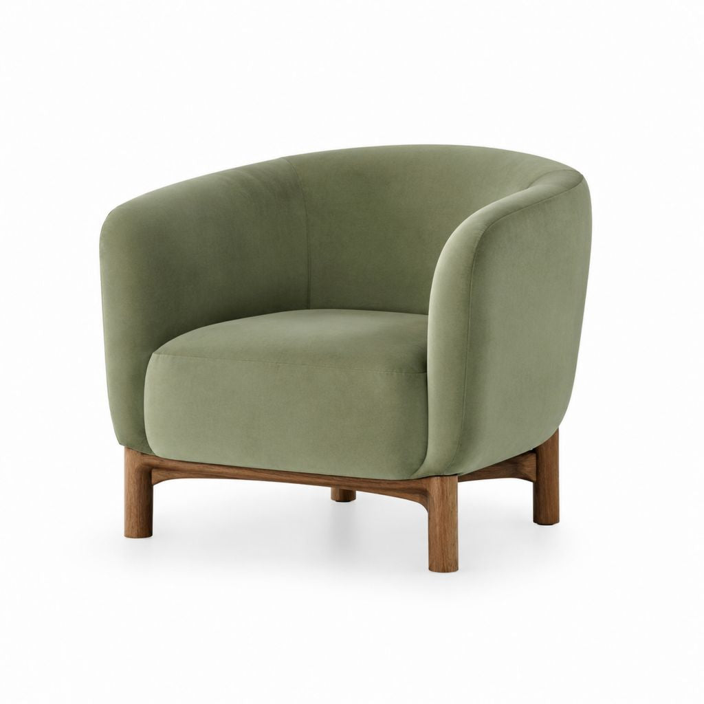 Sessel Olivgrün Samtstoff mit Massivholzgestell 76 x 72 x 75 cm