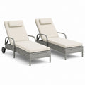 2er Set Gartenliegen Grau Polyethylen-Rattan mit Creme Polyesterpolstern 198 x 60 x 30 cm