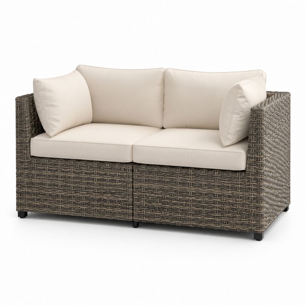 2-Sitzer Gartensofa Beige PE-Rattan Rechteckig 160 x 85 x 80 cm