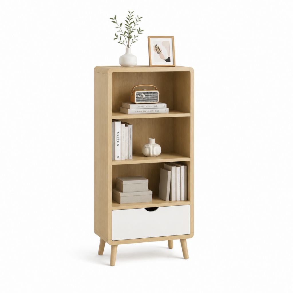 Bücherregal mit Schublade in Eichenoptik und Weiß aus MDF 60 x 35 x 120 cm