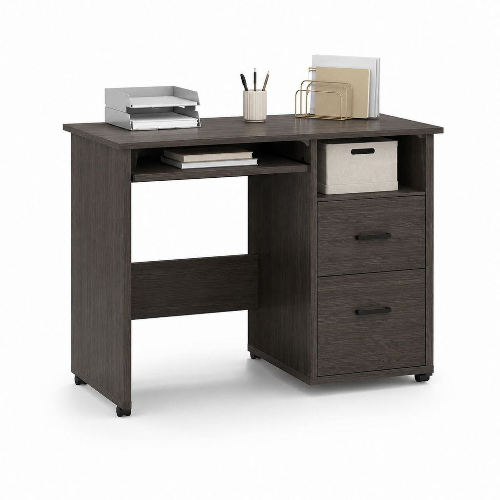 Schreibtisch Dunkelbraun aus melaminharzbeschichteter Spanplatte rechteckig 120 x 60 x 75 cm mit 2 Schubladen