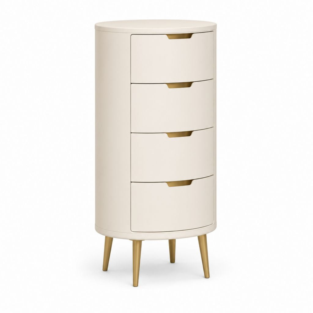 Hohe Schubladenkommode Weiß MDF Rund 50 x 40 x 110 cm mit 4 Schubladen