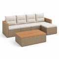 Gartenlounge Ecksofa Set Beige Polyrattan Akazienholz L-Form 245 x 155 x 85 cm